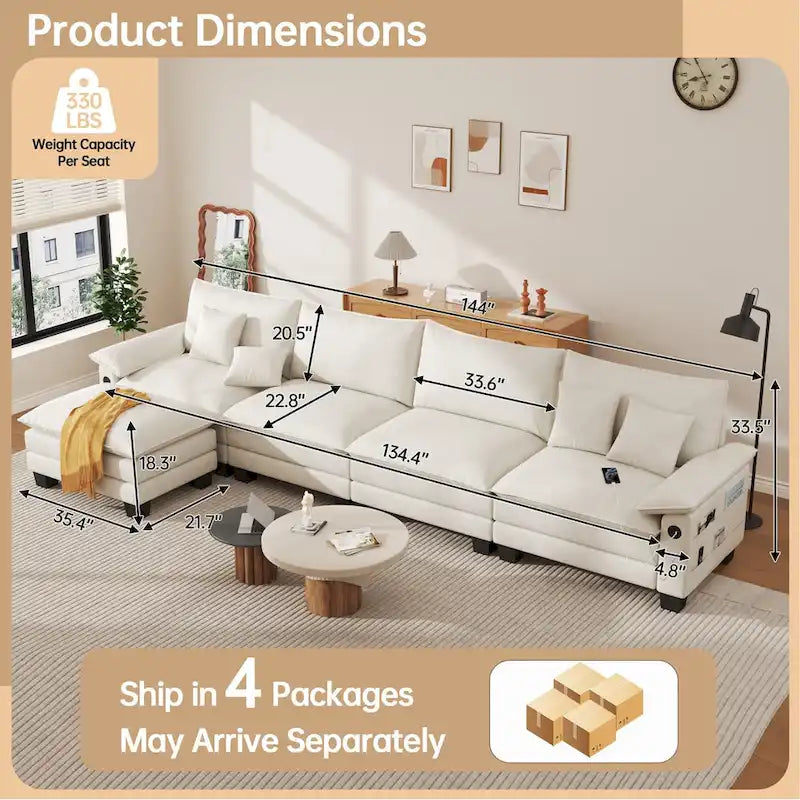 Blue / White / Grey / Black / Cream / Green L-Shaped Modular Sectional Sofa with Ottoman, Sleeper, 5-Seat
