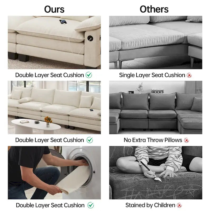Blue / White / Grey / Black / Cream / Green L-Shaped Modular Sectional Sofa with Ottoman, Sleeper, 5-Seat