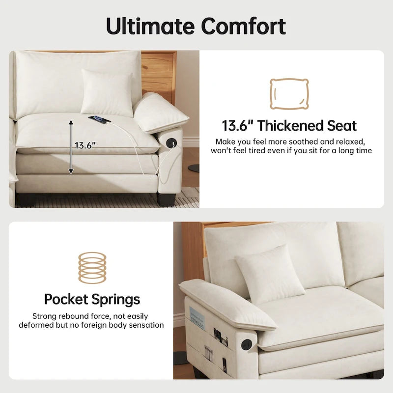 Blue / White / Grey / Black / Cream / Green L-Shaped Modular Sectional Sofa with Ottoman, Sleeper, 5-Seat