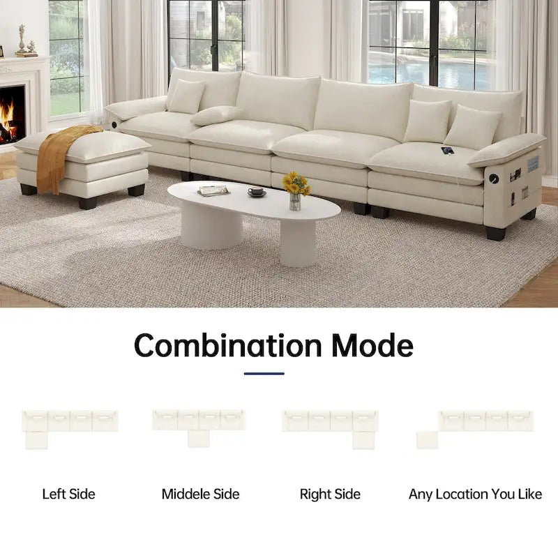 Blue / White / Grey / Black / Cream / Green L-Shaped Modular Sectional Sofa with Ottoman, Sleeper, 5-Seat