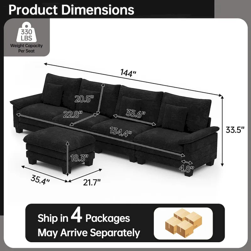 Blue / White / Grey / Black / Cream / Green L-Shaped Modular Sectional Sofa with Ottoman, Sleeper, 5-Seat