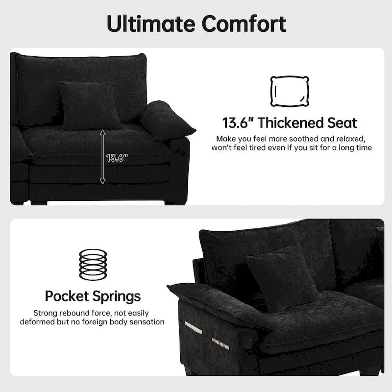 Blue / White / Grey / Black / Cream / Green L-Shaped Modular Sectional Sofa with Ottoman, Sleeper, 5-Seat