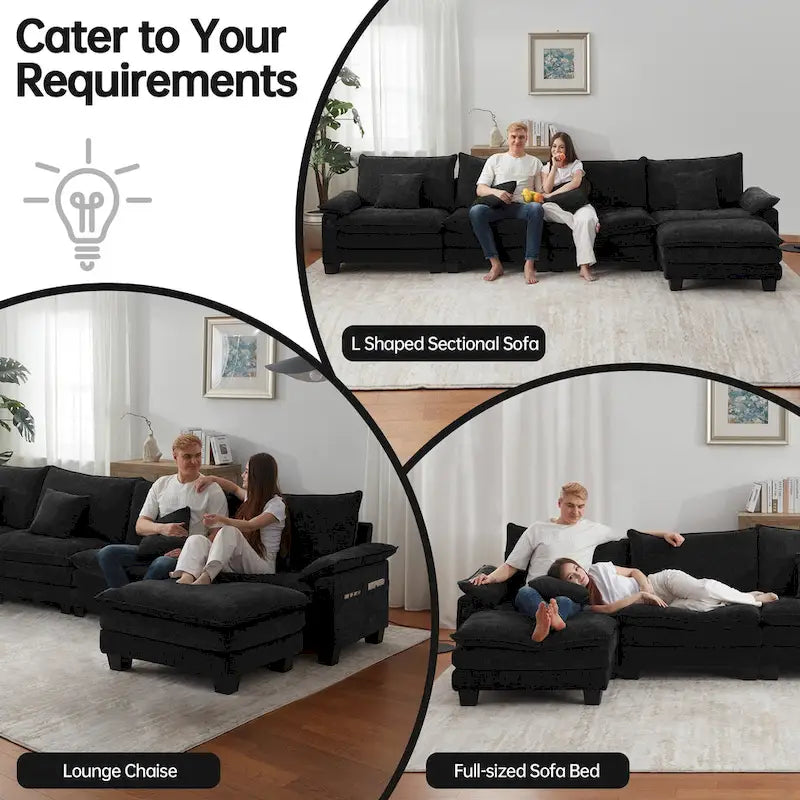 Blue / White / Grey / Black / Cream / Green L-Shaped Modular Sectional Sofa with Ottoman, Sleeper, 5-Seat