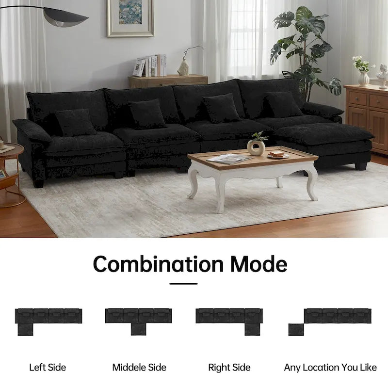 Blue / White / Grey / Black / Cream / Green L-Shaped Modular Sectional Sofa with Ottoman, Sleeper, 5-Seat