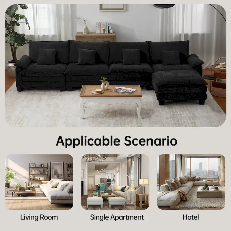Blue / White / Grey / Black / Cream / Green L-Shaped Modular Sectional Sofa with Ottoman, Sleeper, 5-Seat