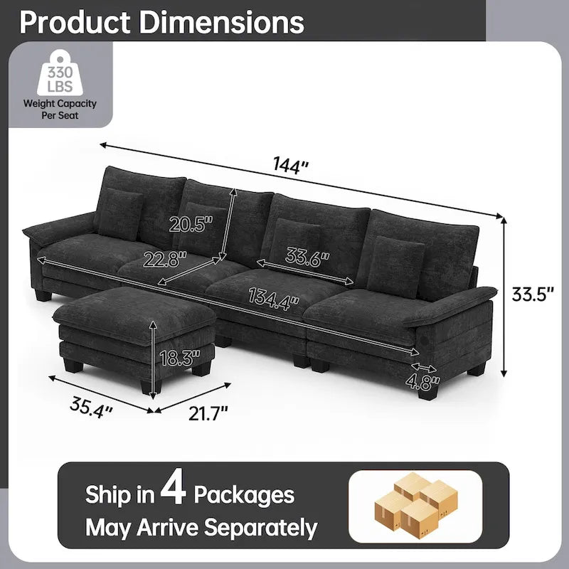 Blue / White / Grey / Black / Cream / Green L-Shaped Modular Sectional Sofa with Ottoman, Sleeper, 5-Seat