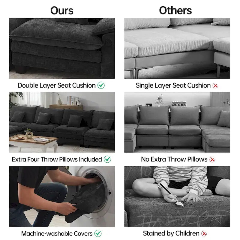 Blue / White / Grey / Black / Cream / Green L-Shaped Modular Sectional Sofa with Ottoman, Sleeper, 5-Seat