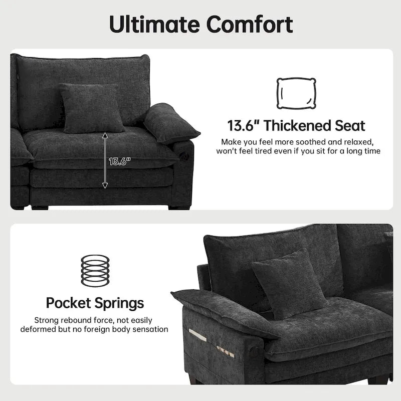 Blue / White / Grey / Black / Cream / Green L-Shaped Modular Sectional Sofa with Ottoman, Sleeper, 5-Seat