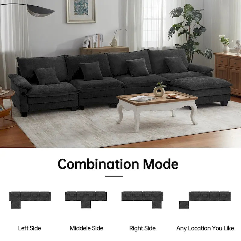 Blue / White / Grey / Black / Cream / Green L-Shaped Modular Sectional Sofa with Ottoman, Sleeper, 5-Seat