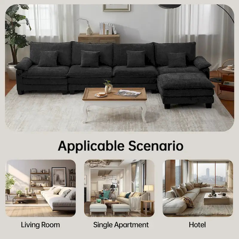 Blue / White / Grey / Black / Cream / Green L-Shaped Modular Sectional Sofa with Ottoman, Sleeper, 5-Seat