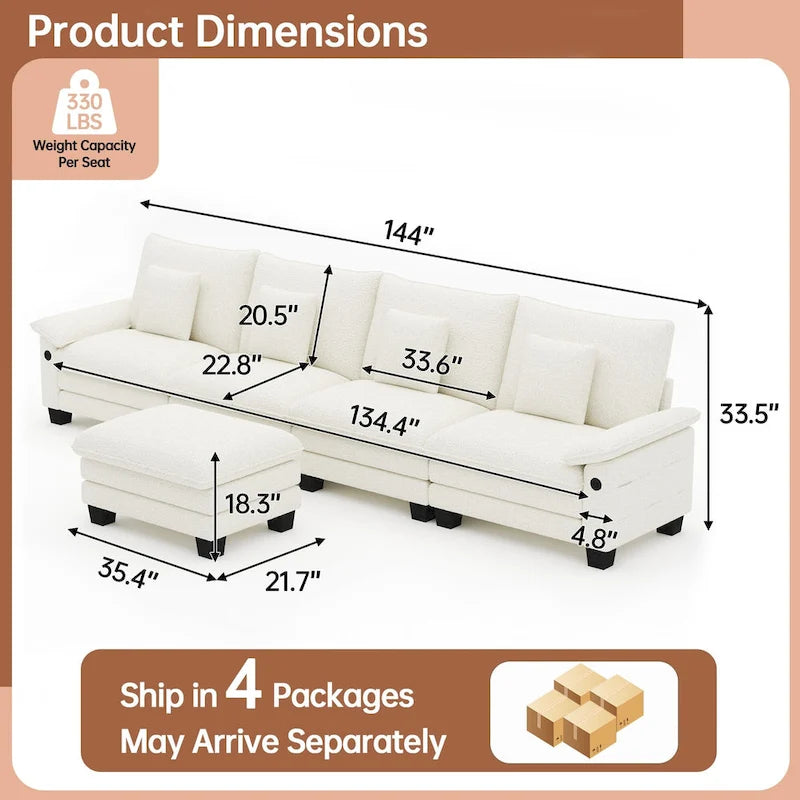 Blue / White / Grey / Black / Cream / Green L-Shaped Modular Sectional Sofa with Ottoman, Sleeper, 5-Seat