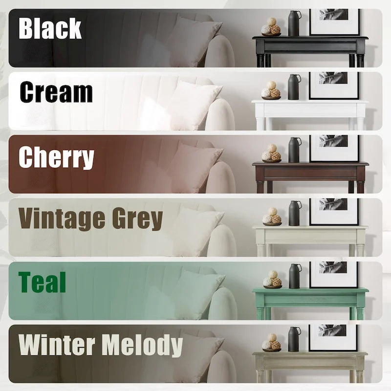 Teal / Black / Cream / Cherry / Vintage Grey / Winter Melody Wood Side Table with Rattan Shelf, 1-Person