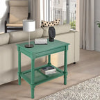 Teal / Black / Cream / Cherry / Vintage Grey / Winter Melody Wood Side Table with Rattan Shelf, 1-Person