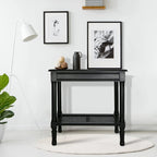 Teal / Black / Cream / Cherry / Vintage Grey / Winter Melody Wood Side Table with Rattan Shelf, 1-Person