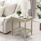 Teal / Black / Cream / Cherry / Vintage Grey / Winter Melody Wood Side Table with Rattan Shelf, 1-Person