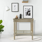 Teal / Black / Cream / Cherry / Vintage Grey / Winter Melody Wood Side Table with Rattan Shelf, 1-Person