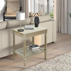 Teal / Black / Cream / Cherry / Vintage Grey / Winter Melody Wood Side Table with Rattan Shelf, 1-Person