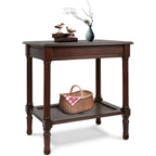 Teal / Black / Cream / Cherry / Vintage Grey / Winter Melody Wood Side Table with Rattan Shelf, 1-Person