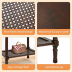 Teal / Black / Cream / Cherry / Vintage Grey / Winter Melody Wood Side Table with Rattan Shelf, 1-Person