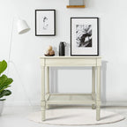 Teal / Black / Cream / Cherry / Vintage Grey / Winter Melody Wood Side Table with Rattan Shelf, 1-Person