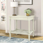 Teal / Black / Cream / Cherry / Vintage Grey / Winter Melody Wood Side Table with Rattan Shelf, 1-Person