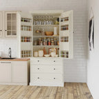 White / Cream Freestanding Kitchen Pantry Cabinet, Single, 3 Adjustable Shelves & 3 Drawers