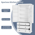 White / Cream Freestanding Kitchen Pantry Cabinet, Single, 3 Adjustable Shelves & 3 Drawers