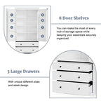 White / Cream Freestanding Kitchen Pantry Cabinet, Single, 3 Adjustable Shelves & 3 Drawers
