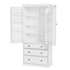White / Cream Freestanding Kitchen Pantry Cabinet, Single, 3 Adjustable Shelves & 3 Drawers