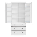 White / Cream Freestanding Kitchen Pantry Cabinet, Single, 3 Adjustable Shelves & 3 Drawers
