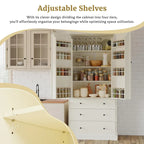 White / Cream Freestanding Kitchen Pantry Cabinet, Single, 3 Adjustable Shelves & 3 Drawers
