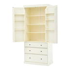 White / Cream Freestanding Kitchen Pantry Cabinet, Single, 3 Adjustable Shelves & 3 Drawers