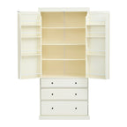 White / Cream Freestanding Kitchen Pantry Cabinet, Single, 3 Adjustable Shelves & 3 Drawers