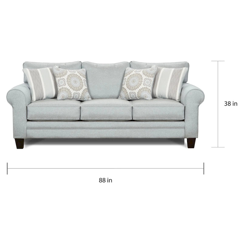 Light Blue/Grey Round Arm Sofa, Seats 3