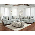 Light Blue/Grey Round Arm Sofa, Seats 3