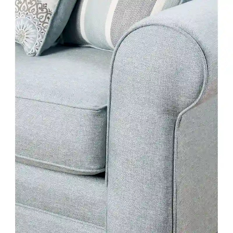 Light Blue/Grey Round Arm Sofa, Seats 3