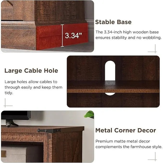 Fireplace TV Stand with Sliding Barn Doors – Dark Rustic Oak / Antique White / Light Rustic Oak / Antique Brushed White / Reclaimed Barnwood, Fits TVs up to 70"