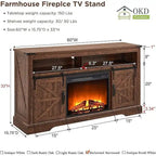 Fireplace TV Stand with Sliding Barn Doors – Dark Rustic Oak / Antique White / Light Rustic Oak / Antique Brushed White / Reclaimed Barnwood, Fits TVs up to 70"
