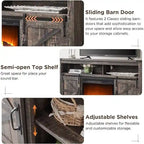 Fireplace TV Stand with Sliding Barn Doors – Dark Rustic Oak / Antique White / Light Rustic Oak / Antique Brushed White / Reclaimed Barnwood, Fits TVs up to 70"