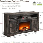 Fireplace TV Stand with Sliding Barn Doors – Dark Rustic Oak / Antique White / Light Rustic Oak / Antique Brushed White / Reclaimed Barnwood, Fits TVs up to 70"