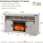 Fireplace TV Stand with Sliding Barn Doors – Dark Rustic Oak / Antique White / Light Rustic Oak / Antique Brushed White / Reclaimed Barnwood, Fits TVs up to 70"