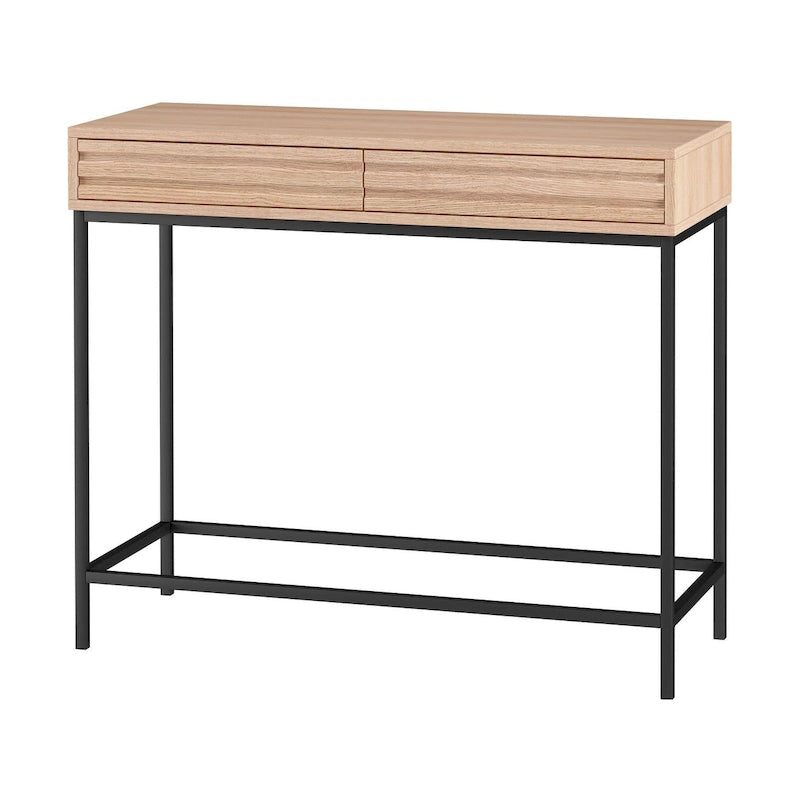 Oak / Walnut Mid-Century Console Table with 2 Drawers