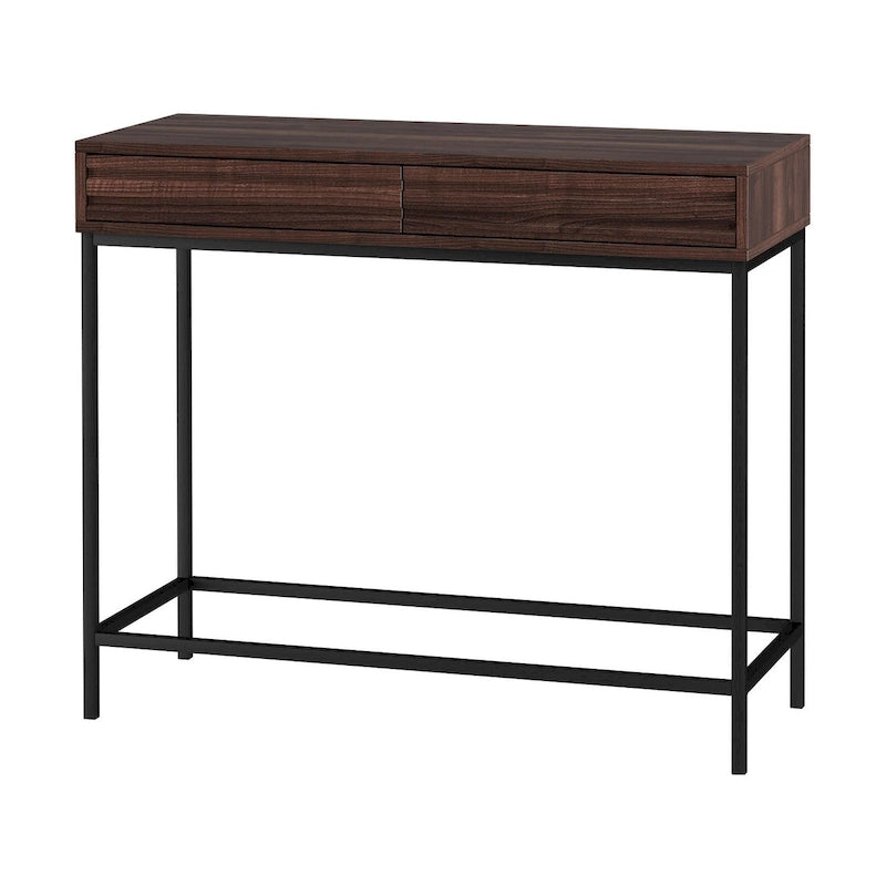 Oak / Walnut Mid-Century Console Table with 2 Drawers