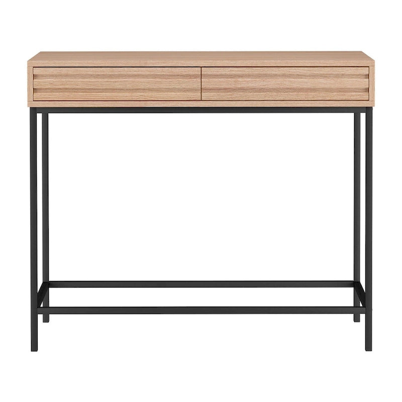 Oak / Walnut Mid-Century Console Table with 2 Drawers