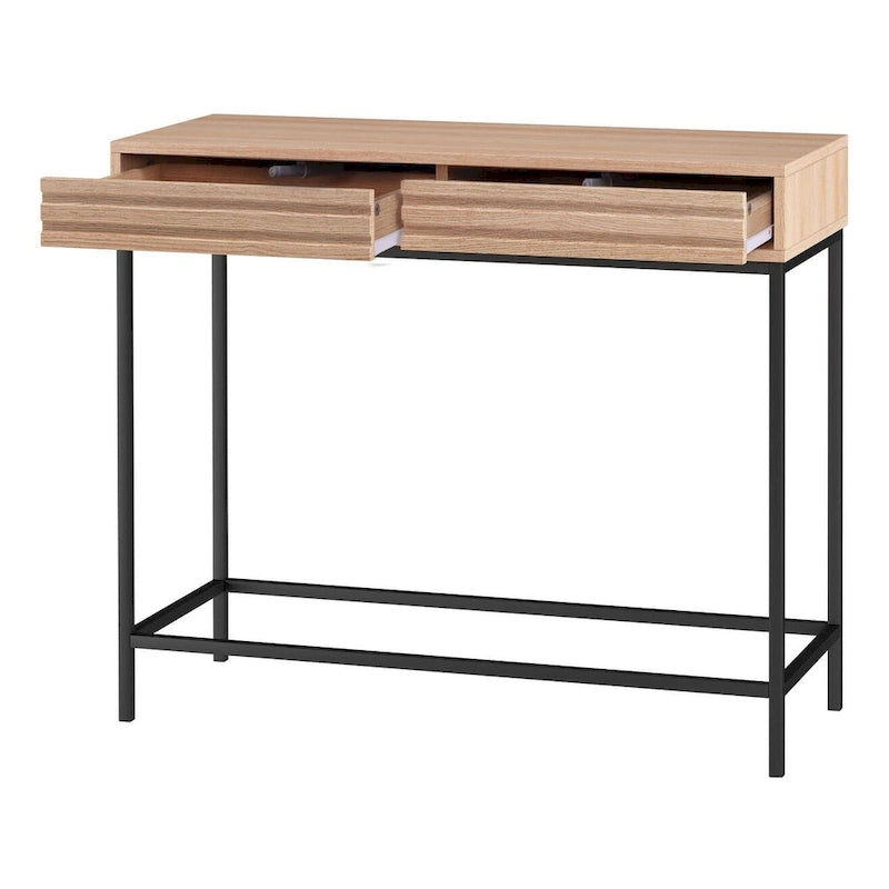 Oak / Walnut Mid-Century Console Table with 2 Drawers