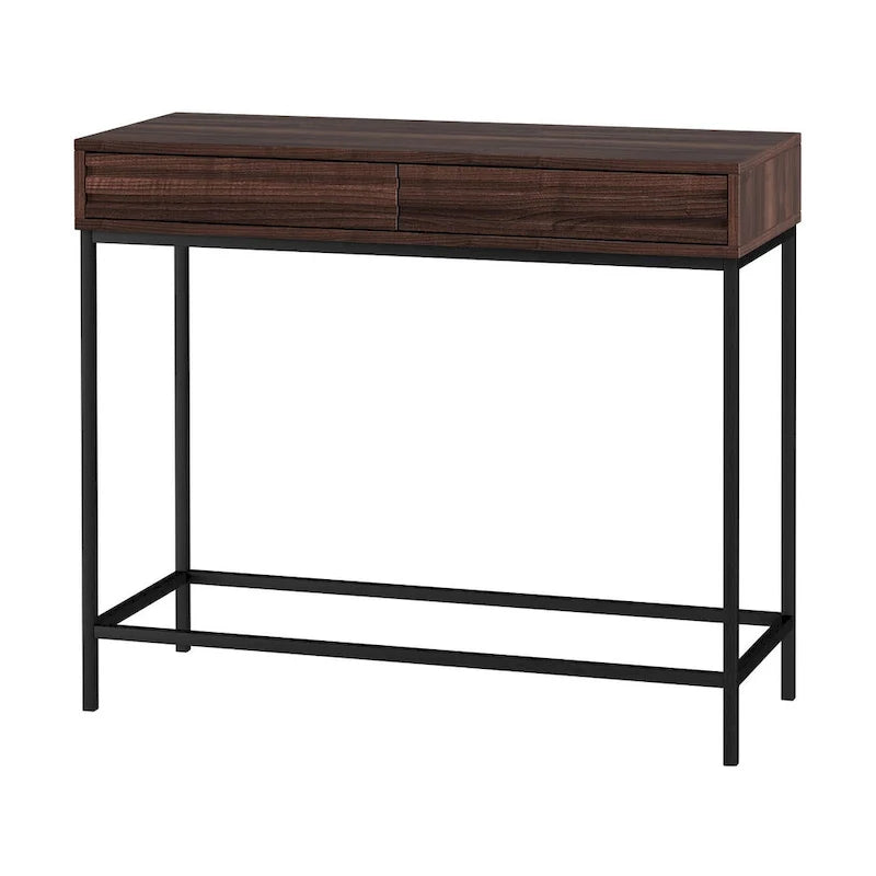 Oak / Walnut Mid-Century Console Table with 2 Drawers