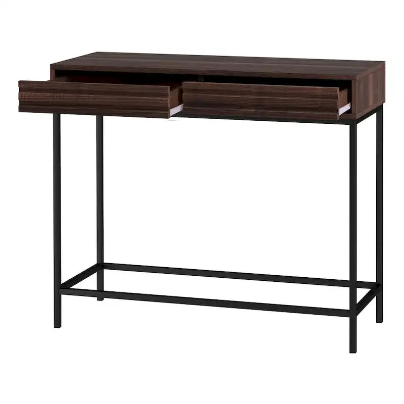 Oak / Walnut Mid-Century Console Table with 2 Drawers