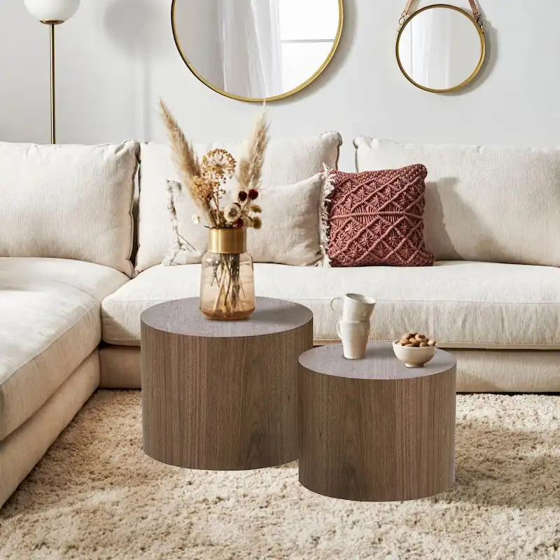 Round Nesting Side Tables, Multi-Color, MDF, Set of 2