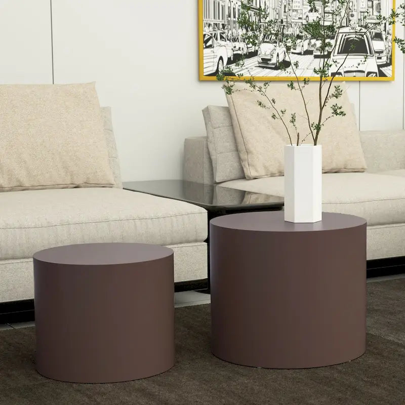 Round Nesting Side Tables, Multi-Color, MDF, Set of 2