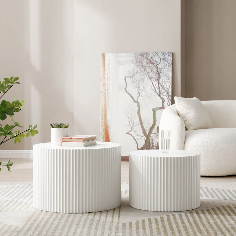 Round Nesting Side Tables, Multi-Color, MDF, Set of 2